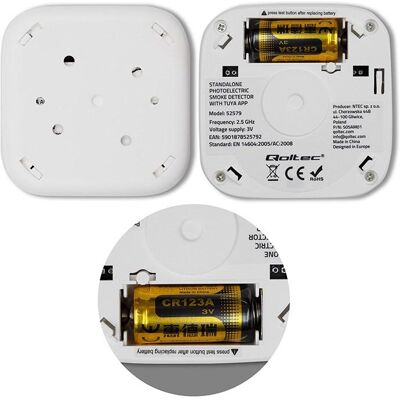 Qoltec, Alarme, Czujnik dymu z baterią Tuya Wi-Fi alarm 85dB LED Qoltec, Alarme, Czujnik dymu z baterią Tuya Wi-Fi alarm 85dB LED