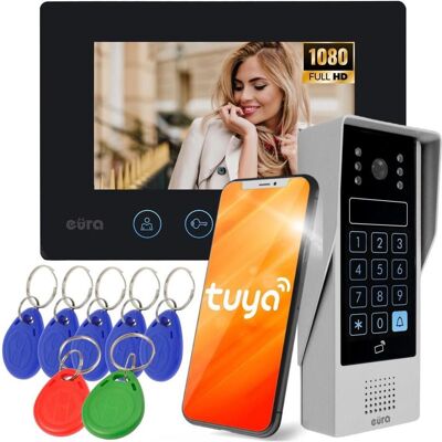 Eura, Sonnette + interphone, Interphone vidéo VDP-90A3 DELTA+ noir 7", Full HD, WLAN, 2 entrées, appareil de cryptage (Filaire, WiFi) Eura, Sonnette + interphone, Interphone vidéo VDP-90A3 DELTA+ noir 7", Full HD, WLAN, 2 entrées, appareil de cryptage (Filaire, WiFi)