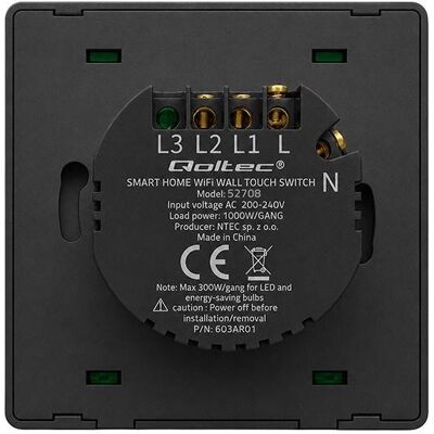 Qoltec, Interrupteurs éclairage + volets électriques, Interrupteur intelligent à 2 positions avec minuterie Wi-Fi Tuya Smart Life, noir Qoltec, Interrupteurs éclairage + volets électriques, Interrupteur intelligent à 2 positions avec minuterie Wi-Fi Tuya Smart Life, noir