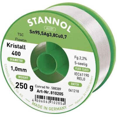 Stannol 810205 Fil de soudure sans plomb - Flux Tin-Argent-Cuivre - 1mm 250g Stannol 810205 Fil de soudure sans plomb - Flux Tin-Argent-Cuivre - 1mm 250g