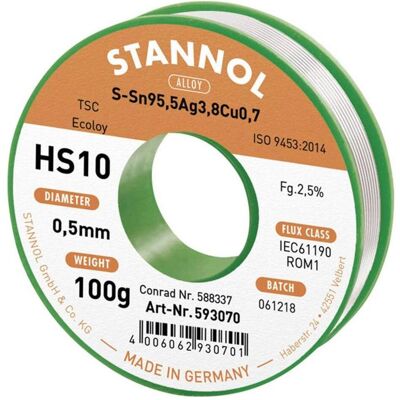 Fil à souder sans plomb HS10 2510 - Sn95.5Ag3.8Cu0.7 - 0.5mm - 100g Fil à souder sans plomb HS10 2510 - Sn95.5Ag3.8Cu0.7 - 0.5mm - 100g