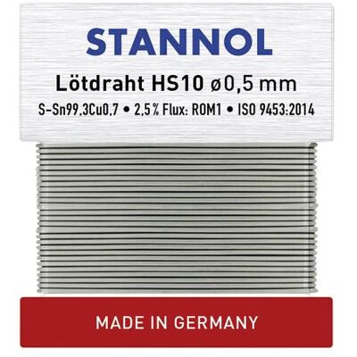 Fil à souder HS10 de Stannol - Haute activité, J-STD-004 ROM1 Fil à souder HS10 de Stannol - Haute activité, J-STD-004 ROM1