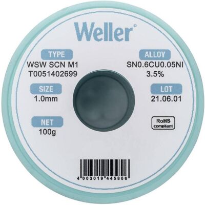 Weller Erem Weller Fil de soudure, 1.0mm, Sn99.3/Cu0.6/Ni0.05, 100g (T0051402699) (Fer à souder), Fer à souder : accessoires, Argent Weller Erem Weller Fil de soudure, 1.0mm, Sn99.3/Cu0.6/Ni0.05, 100g (T0051402699) (Fer à souder), Fer à souder : accessoires, Argent