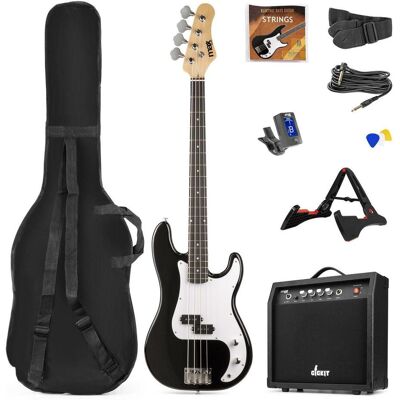 Max Music GigKit pour basse électrique (Corps en basswood, Manche en érable dur), Guitare, Blanc, Noir Max Music GigKit pour basse électrique (Corps en basswood, Manche en érable dur), Guitare, Blanc, Noir