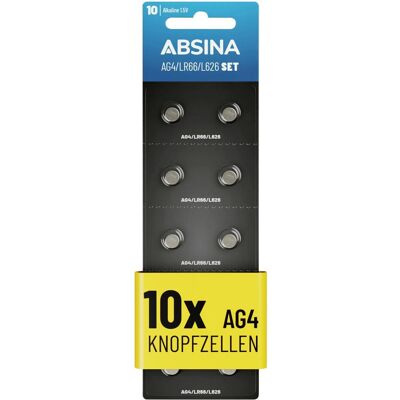 Absina Knopfzelle AG 4 1.5 V 10 St. Alkali-Mangan (10 pcs), Batteries + piles Absina Knopfzelle AG 4 1.5 V 10 St. Alkali-Mangan (10 pcs), Batteries + piles
