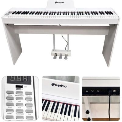 No Name SUPRIMO SDP88 WH : piano numérique de salon blanc (88 Boutons), Synthétiseur, Blanc No Name SUPRIMO SDP88 WH : piano numérique de salon blanc (88 Boutons), Synthétiseur, Blanc