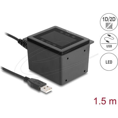 Delock Lecteur de codes à barres USB 1D et 2D filaire pour installation fixe (Code QR, Codes à barres 1D, Codes à barres 2D), Lecteur de codes barres, Noir Delock Lecteur de codes à barres USB 1D et 2D filaire pour installation fixe (Code QR, Codes à barres 1D, Codes à barres 2D), Lecteur de codes barres, Noir