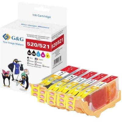 G&G, Cartouche d'impression, Druckerpatrone Kompatibel GP-C520PGBK/521BKCMY-5P (C, CF, M, Y) G&G, Cartouche d'impression, Druckerpatrone Kompatibel GP-C520PGBK/521BKCMY-5P (C, CF, M, Y)