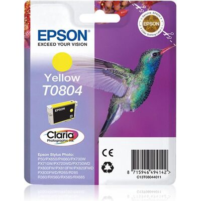 Epson Cartouche d'impression, T0804 - Jaune - Original - Blister avec alarme RF / sonore (Y) Epson Cartouche d'impression, T0804 - Jaune - Original - Blister avec alarme RF / sonore (Y)