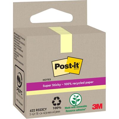 Post-it, Notes adhésives, Notes adhésives Super Sticky Recycling (47.60 x 47.60 mm) Post-it, Notes adhésives, Notes adhésives Super Sticky Recycling (47.60 x 47.60 mm)