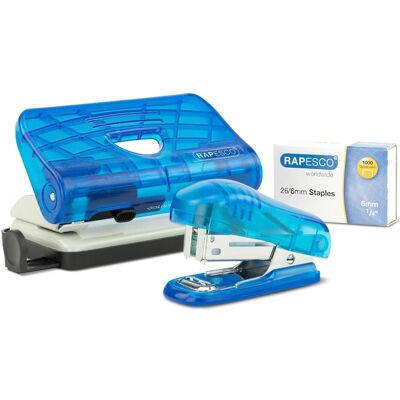 Rapesco Perforatrice, Perforateur / agrafeuse Mini Set 10 pages, bleu Rapesco Perforatrice, Perforateur / agrafeuse Mini Set 10 pages, bleu