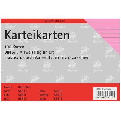 Staufen, Fiche, Fiches A5/100 lignées roses (A5, 180 g/m²) Staufen, Fiche, Fiches A5/100 lignées roses (A5, 180 g/m²)