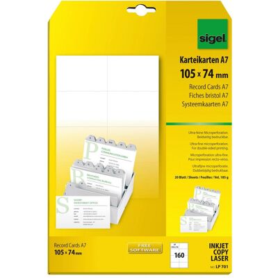 Sigel, Fiche, Fiches d'information (A7, 20x, 185 g/m²) Sigel, Fiche, Fiches d'information (A7, 20x, 185 g/m²)