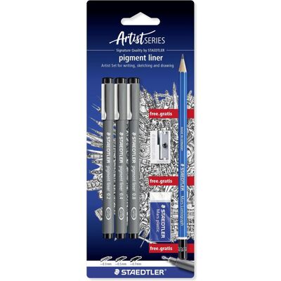 Staedtler Stylo, pigment liner 308 Set incl. crayon gratuit gomme taille-crayon (3x) Staedtler Stylo, pigment liner 308 Set incl. crayon gratuit gomme taille-crayon (3x)