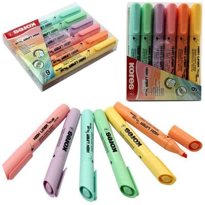 Kores, Marqueur, Surligneur ""HIGH LINER PLUS"", couleurs pastel, étui de 6 Encre résistante aux UV, peinture à base (6x) Kores, Marqueur, Surligneur ""HIGH LINER PLUS"", couleurs pastel, étui de 6 Encre résistante aux UV, peinture à base (6x)