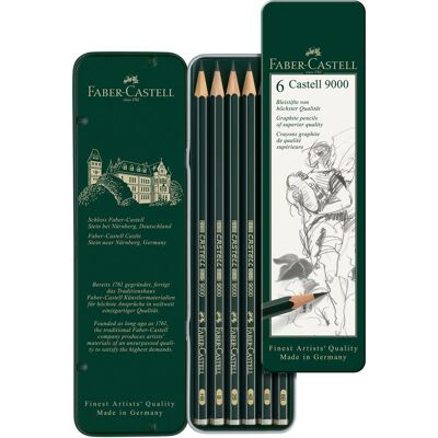 Faber-Castell, Crayon à papier + critérium, 9000 (2 mm, 2B, 4B, 6B, 8B, B, HB, 6x) Faber-Castell, Crayon à papier + critérium, 9000 (2 mm, 2B, 4B, 6B, 8B, B, HB, 6x)