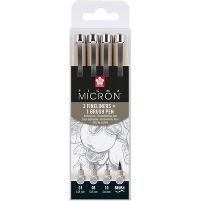 Sakura, Stylo, Fineliner Pigma Micron Hellkaltgrau, 4-teilig (4x) Sakura, Stylo, Fineliner Pigma Micron Hellkaltgrau, 4-teilig (4x)