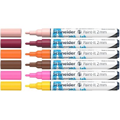 Schneider, Marqueur, Paint-It Crayons acryliques (set de 3 avec pointe ogive de 2 mm, peinture acrylique à haut pouvoir (6x) Schneider, Marqueur, Paint-It Crayons acryliques (set de 3 avec pointe ogive de 2 mm, peinture acrylique à haut pouvoir (6x)