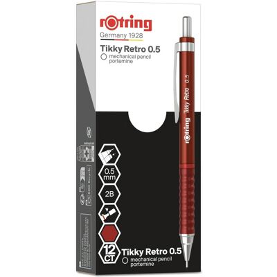 Rotring, Crayon à papier + critérium, Crayon à mine fine Tikky RETRO (0.50 mm, 2B, 1x) Rotring, Crayon à papier + critérium, Crayon à mine fine Tikky RETRO (0.50 mm, 2B, 1x)