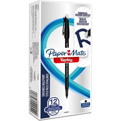 Paper Mate, Stylo, Gomme à effacer REPLAY Boîte de 12 s. M (12x) Paper Mate, Stylo, Gomme à effacer REPLAY Boîte de 12 s. M (12x)