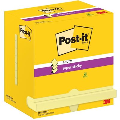 Post-it, Notes adhésives, Papillons de notes Super Sticky Z-Notes 76 x 127 mm, jaune (127 x 76 mm) Post-it, Notes adhésives, Papillons de notes Super Sticky Z-Notes 76 x 127 mm, jaune (127 x 76 mm)