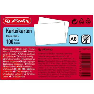 Herlitz, Fiche, Fiche A8 (A8, 170 g/m²) Herlitz, Fiche, Fiche A8 (A8, 170 g/m²)