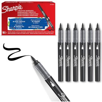 Sharpie, Marqueur, - Creative Marker Acrylic Paint Pens - Brush Tip Water-Based Paint Markers - Black - 6 C... (6x) Sharpie, Marqueur, - Creative Marker Acrylic Paint Pens - Brush Tip Water-Based Paint Markers - Black - 6 C... (6x)