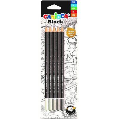 Carioca, Écriture + dessin, Crayons graphite noirs – 2H, H, HB, B, 2B – 5 pièces (5x) Carioca, Écriture + dessin, Crayons graphite noirs – 2H, H, HB, B, 2B – 5 pièces (5x)