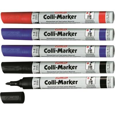 Herlitz, Marqueur, Marqueur indélébile Colli 1-4 mm, 5 pièces, bleu/rouge/noir (5x) Herlitz, Marqueur, Marqueur indélébile Colli 1-4 mm, 5 pièces, bleu/rouge/noir (5x)