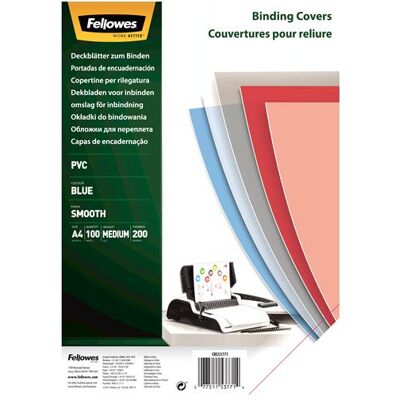 Fellowes Couverture en PVC, Relieuse : accessoires, Bleu, Transparent Fellowes Couverture en PVC, Relieuse : accessoires, Bleu, Transparent