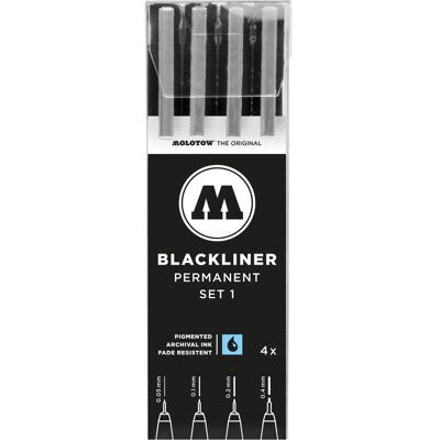 Molotow, Stylo, Blackliner Permanent Set 1 fine 4-piece (4x) Molotow, Stylo, Blackliner Permanent Set 1 fine 4-piece (4x)