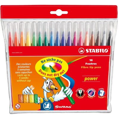 Stylo Feutre STABILO Power - Pack de 18 - Multicolore - Pointe Moyenne Stylo Feutre STABILO Power - Pack de 18 - Multicolore - Pointe Moyenne