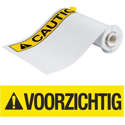 Brady, Rouleau d’étiquettes, B85-254x356-7569-VOORZICHG, Étiquettes en vinyle pré-imprimées, noir sur jaune et blanc, brillant (257.18 mm) Brady, Rouleau d’étiquettes, B85-254x356-7569-VOORZICHG, Étiquettes en vinyle pré-imprimées, noir sur jaune et blanc, brillant (257.18 mm)