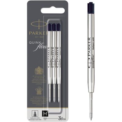 Parker Pen, Stylo, QUINKflow recharge biros grande capacité, blister de 3 noirs, largeur de trait : M, temps de (3x) Parker Pen, Stylo, QUINKflow recharge biros grande capacité, blister de 3 noirs, largeur de trait : M, temps de (3x)