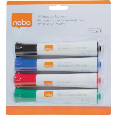 Nobo, Marqueur, Marqueurs pour tableaux blancs Glide assortis. (4) (4x) Nobo, Marqueur, Marqueurs pour tableaux blancs Glide assortis. (4) (4x)