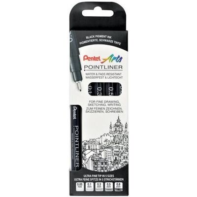 Pentel, Stylo, PentelArts Fineliner permanent Pointliner, noir, lot de 5 (5x) Pentel, Stylo, PentelArts Fineliner permanent Pointliner, noir, lot de 5 (5x)