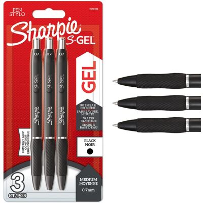 Sharpie, Stylo, Stylo gel 0,7 mm, noir, 3 pièces (3x) Sharpie, Stylo, Stylo gel 0,7 mm, noir, 3 pièces (3x)