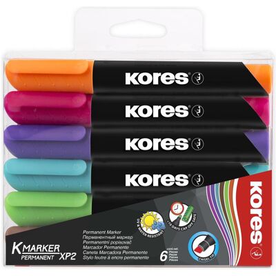 Kores, Marqueur, Marqueur permanent ""K MARKER"", pointe biseautée, set de 6, largeur de trait : 3-5 mm, séchage (6x) Kores, Marqueur, Marqueur permanent ""K MARKER"", pointe biseautée, set de 6, largeur de trait : 3-5 mm, séchage (6x)