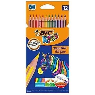 Bic, Écriture + dessin, Crayon de couleur KIDS EVOLUTION Stripe, 3,2 mm, assorti, boîte de 12pc (12x) Bic, Écriture + dessin, Crayon de couleur KIDS EVOLUTION Stripe, 3,2 mm, assorti, boîte de 12pc (12x)