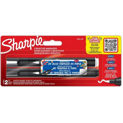 Sharpie, Marqueur, Creative Marker Bullet Tip Sort & Hvid 2 pièces (2x) Sharpie, Marqueur, Creative Marker Bullet Tip Sort & Hvid 2 pièces (2x)