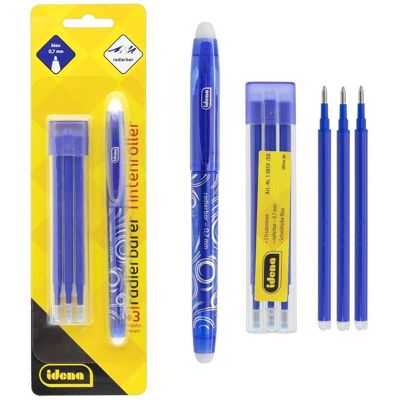 Idena, Stylo, Stylo à bille roulante 0,7 mm, effaçable, bleu, 3 recharges (3x) Idena, Stylo, Stylo à bille roulante 0,7 mm, effaçable, bleu, 3 recharges (3x)