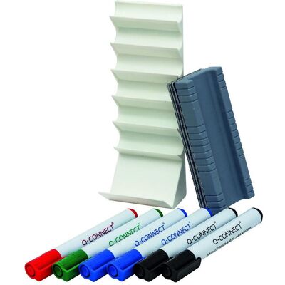 Q-Connect, Présentation : accessoires, Porte-marqueur pour tableau blanc, rempli de marqueur blanc Q-Connect, Présentation : accessoires, Porte-marqueur pour tableau blanc, rempli de marqueur blanc