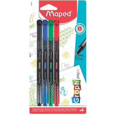 Maped, Stylo, Graph'Peps Deco 4 pièces (4x) Maped, Stylo, Graph'Peps Deco 4 pièces (4x)