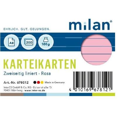 Milan, Fiche, Fiches A8 lignées roses (A8, 180 g/m²) Milan, Fiche, Fiches A8 lignées roses (A8, 180 g/m²)