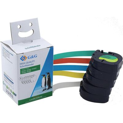 G&G LT Bande Étiquettes - 5 Couleurs, Texte Noir - 12mm x 4m G&G LT Bande Étiquettes - 5 Couleurs, Texte Noir - 12mm x 4m