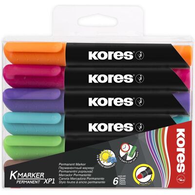 Kores, Marqueur, Marqueur permanent "K MARKER", pointe ogive, étui de 6, largeur de trait : 3.0 mm, séchage rapide (6x) Kores, Marqueur, Marqueur permanent "K MARKER", pointe ogive, étui de 6, largeur de trait : 3.0 mm, séchage rapide (6x)