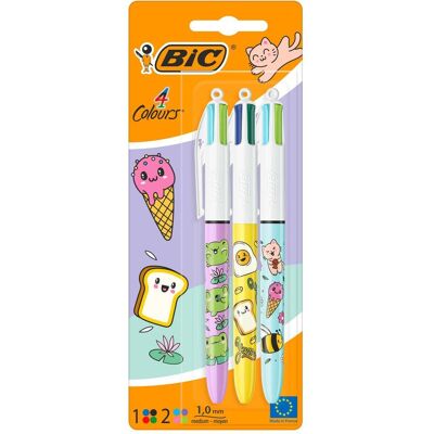 Bic, Stylo, Druckkugelschreiber 4 Colours Kawaii, 3er Blister Strichstärke: 0,32 mm, mit Kawaii-Motiven, farbig (3x) Bic, Stylo, Druckkugelschreiber 4 Colours Kawaii, 3er Blister Strichstärke: 0,32 mm, mit Kawaii-Motiven, farbig (3x)