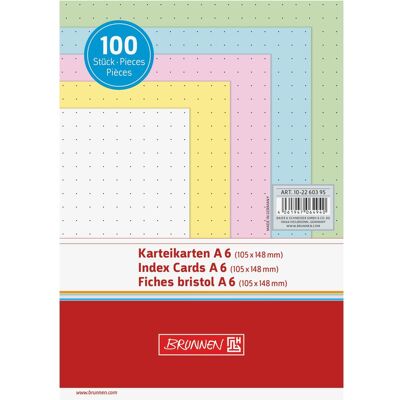 Brunnen, Fiche, Fiches A6 pointillées assorties UE=100 pièces (A6, 180 g/m²) Brunnen, Fiche, Fiches A6 pointillées assorties UE=100 pièces (A6, 180 g/m²)