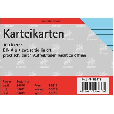 Staufen, Fiche, Fiches A6/100 lignées bleues (A6, 180 g/m²) Staufen, Fiche, Fiches A6/100 lignées bleues (A6, 180 g/m²)