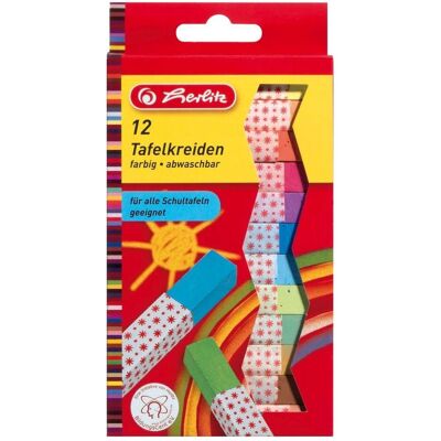Herlitz, Écriture + dessin, Craie scolaire carrée non taillée de couleur (12x) Herlitz, Écriture + dessin, Craie scolaire carrée non taillée de couleur (12x)